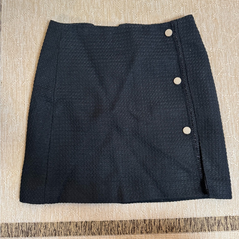 Black Tweed Button-Detail Skirt